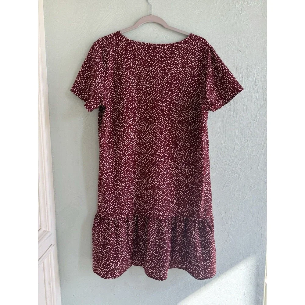 Woman’s Large Lightweight Emory Rose Loose Fit Maroon/White Dress - Picture 8 of 9